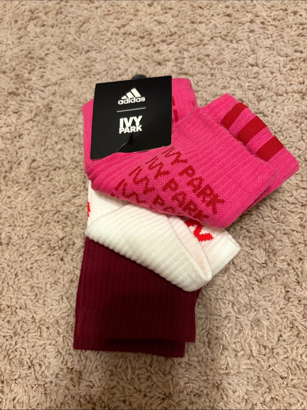 IVY PARK 3-Pack Pink White Maroon Logo Crew Socks